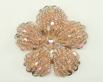 1 pc of Pink Color Flower Metal Beads Hair Applique for Headband Hair Accessories Hair Clip Hair Band Headpiece Motif Annielov 52