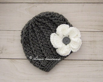 crochet baby hat, baby girl hat, crochet newborn hat, crochet baby beanie, baby girl beanie, baby flower hat, baby flower beanie, baby hat