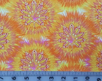 100% cotton Quilting fabric by the 1/2 yard. Bright bold orange, golden yellow and hot pink. Spiky floral design. 2 coordinating prints