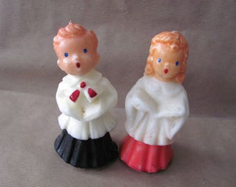 Vintage Christmas Candles, 1960's Gurley Caroler Candles, Choir Boy, Girl Candles, 1960's Christmas Decor, Decorations, Holiday Candle