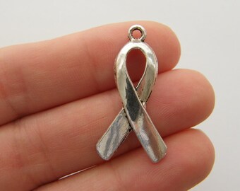 BULK 50 Ribbon charms antique silver tone M945