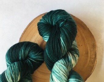 Hand Dyed Yarn: Worsted Weight, Superwash Merino Wool "Shades of Jade"