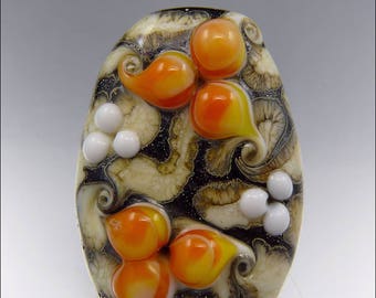 ORANGE, BLACK & IVORY - Freeform Lampwork Focal Bead - Handmade Jewellery Supplies - by Stephanie Gough sra fhfteam leteam