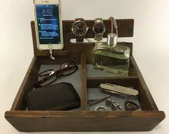 Wood Valet | Dresser Caddy | Wooden Valet | Watch and Phone Dock | Reclaimed Wood Organizer