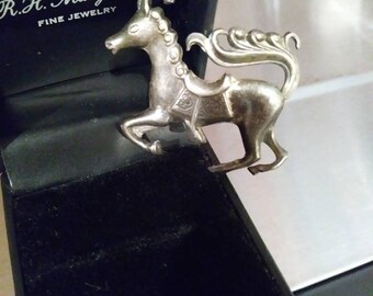 Vintage LANG Carousel Horse Pin. Sterling Silver.