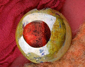 Lampwork Glass Bead SRA "Transit of Thebe" Handmade Faceted Dichroic Window Bead with Fine Silver Lustre ~ Colourful Contrasts
