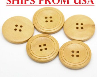 50 Wooden Buttons 1 1/4", Craft Supplies, 32mm Button, Bulk Wood Buttons, Natural Finish, Wholesale Buttons