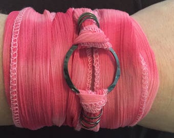 Pink Boho Sari Ribbon Wrap Bracelet