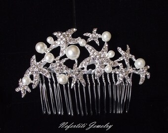 pearl wedding hair comb starfish bridal hair comb swarovski wedding hair piece beach wedding hair accessories rhinestone pearl hair comb
