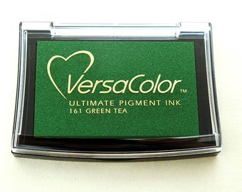 Ink pad VersaColor, Green Tea, Inkpad, Water-based Pigment Ink Pad Large, Rubber Stamp Ink, Pigment Ink Pad Versa-Color, No. 161, Dark green