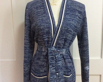 1970’s Blue Tweedy Knit Belted Cardigan