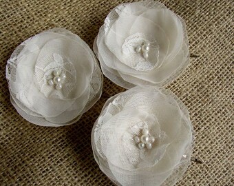 Ivory Hair Pins - Lace Wedding Accessory - Set Of Three Bobby Pins - Ivory Hair Clips - Off White Lace Hairpiece - Bridal Hair - Flower Girl