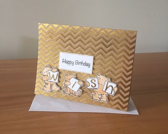 Birthday Bears Card, Happy birthday card, handmade birthday card, happy birthday wish, happy birthday card, blank card, birthday bears
