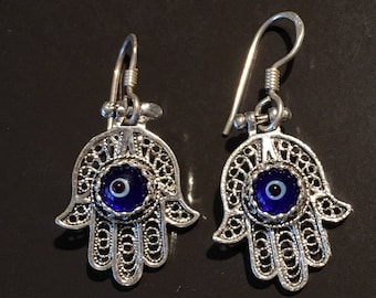 Hamza Hand Earring - Sterling Silver Earring Hand of Fatima-Protection - Good Luck-Unique-Vintage -Gypsy-Islam-Vintage Shop