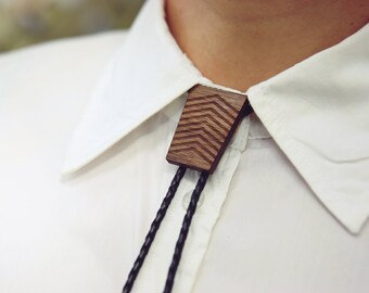 Bolo Tie | Bolo Tie for Men | Trapezium Slide | Modern Bolo Tie | Hipster Bolo Tie | Handmade Bolo Tie | Modern Bolo Tie | Wood Leather Bolo