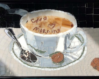 Morning coffee - stained glass mosaic wall art