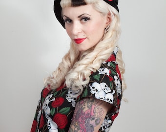 Velvet and Satin Rose Beret, Burlesque, Rockabilly, available in many colours