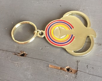 Vintage Dove Key Chain - Rainbow Key Chain - 1970s 70s Key Chain - Christian Key Chain - Gold - Gift for her - Gift for him - Peace