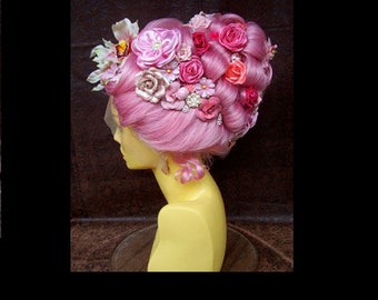 Theatrical Character Wig (W897) Lace Front, Pink Victorian Gothic, Marie Antoinette, Floral and Jewels, Drag or Cabaret