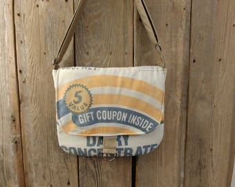 Vintage Larro dairy feed sack messenger bag