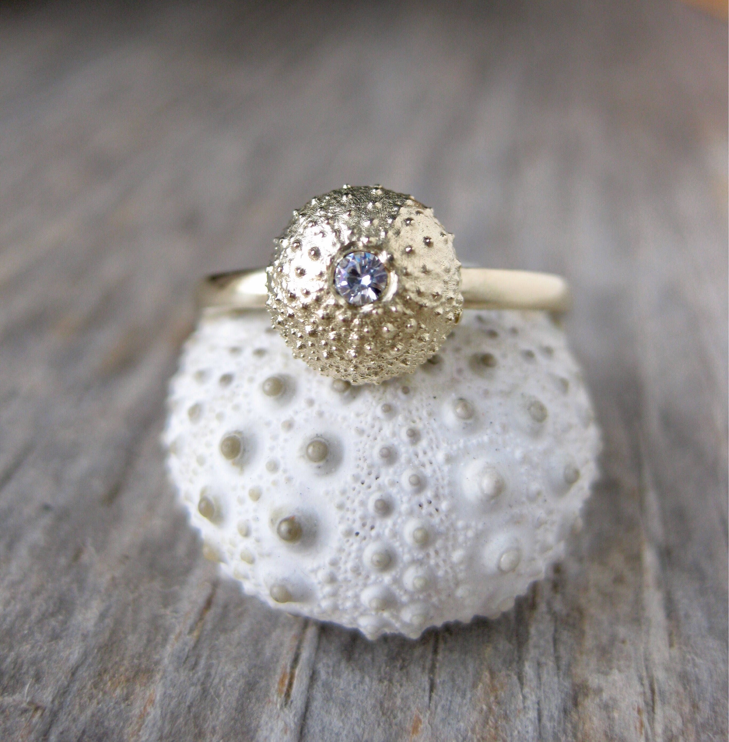 Seashell engagement ring 14kt rose gold tiny SEA URCHIN flush