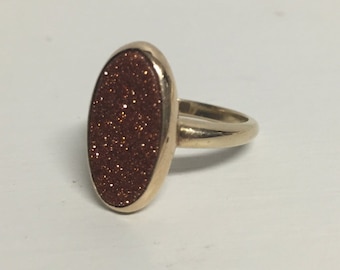 Sale!! Antique Gold with Sand Stone Ring -10K Rosy Yellow Gold– Finger Size 5.75