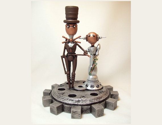 Elegant Wedding Cake Topper Steampunk Gear Base