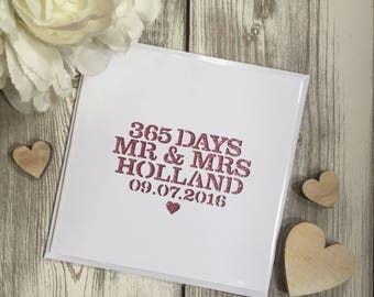 1st Anniversary glitter papercut card with date