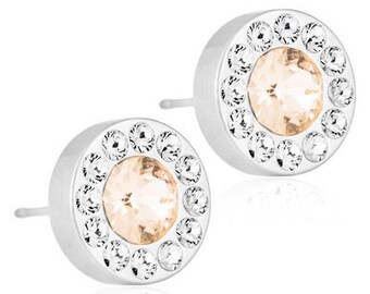 Halo Earrings, Golden Rose, Blomdahl Earrings, Swarovski Crystal, Earrings for sensitive Ears, Medical Grade Titanium Earrings