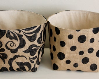 Square Printed Burlap Storage Baskets - Select Your Size
