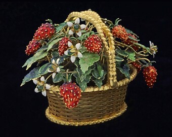 Strawberry Basket Gilt Enamel Jane Hutcheson Gorham Fleurs des Siecles - circa 1970, United States