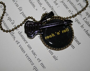 Vintage - 70 cm bronze - ROCK guitar - orange necklace