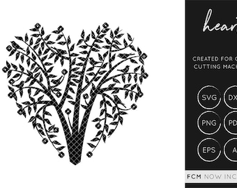 Love Tree SVG, Heart Cut File, Heart Cutting File, Wedding Cut File, Heart FCM, Fcm Cut File, heart, dxf, commercial use, silhouette cameo