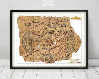 The Goonies Treasure Map Print One-Eyed Willie Chunk Data Mikey Mouth Sloth 80's Gift for Him Never Say Die Truffle Shuffle