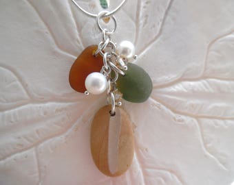 Amber Sea Glass Necklace Beach Pottery Shard Pendant