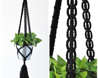 MACRAME PLANT HANGER // Hanging Plant holder // Black Hanging Planter
