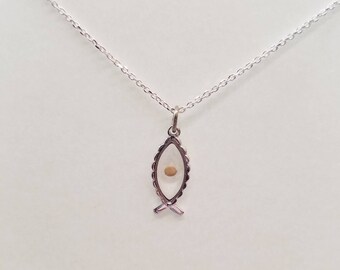 Sterling Silver Mustard Seed Fish Necklace
