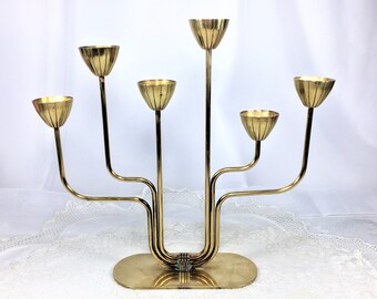 Gunnar Ander Ystad Metall Brass Candelabra, Gunnar Ander for Ystad Metall, 1950s