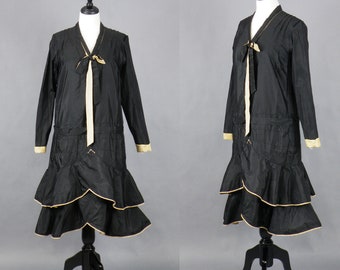 1920s Dress, Black Roaring 20s Dress, Drop Waist and Tiered Skirt Vintage 20s Frock