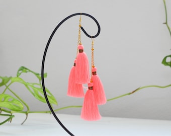 Luxury earrings • pink tassels • vintage earrings • tassel earrings• boho earrings • blue earrings • pair-tassels earrings