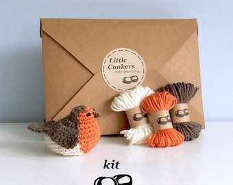 Robin Crochet Kit / DIY Kit Craft Kit Bird Decoration / Gift for Crocheter / Christmas Ornament Kit Robin Crochet Pattern