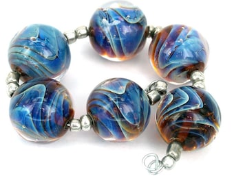 Lampwork glass beads Waves Lampwork beads (6) SRA, jewelry supplies, handmade lampwork, beads