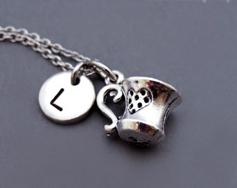 Cup Necklace, tea cup necklace, coffee cup necklace, water cup necklace, initial necklace, initial hand stamped, personalized, monogram