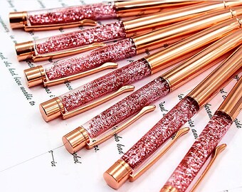 Rose Gold Floating Glitter Pen Rose Gold Pen Glitter Pen Planner Pen Sparkle Pen Rose Gold Ink Pen Gold Ballpoint Pen Bling Pen Gift for Her