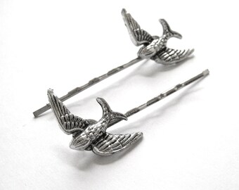Bird Bobby Pins - Bird Hair Clips - Silver Bird Hair Pin - Barn Swallow Jewelry - Sparrow Jewelry - Womens Hair Accessories