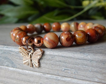 Butterfly Bracelet, Beaded Bracelet, Gemstone Bracelet, Butterfly Charm Bracelet, Stone Bracelet, Butterfly Jewelry, Handmade Jewelry