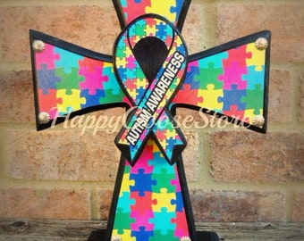 Wood Cross - Standing Cross - Autism Awareness Cross