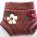 Red wool diaper cover soaker with flowers - small