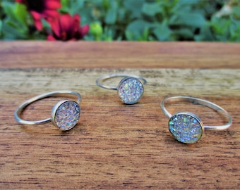 Angel Aura Quartz Ring / Angel Aura Druzy Ring / Sterling Silver Ring / Crystal Cluster Ring / Crystal Druzy Ring / Rainbow Crystal Ring
