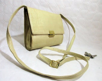 Vintage Ivory Textured Glossy Leather Small Cross Body Bag